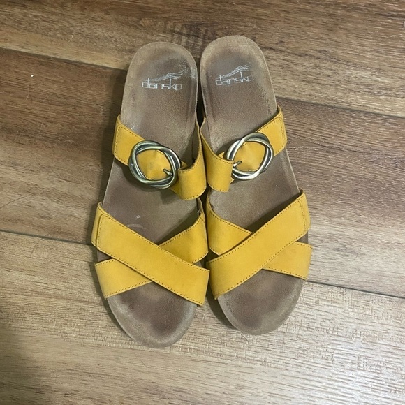 Dansko EUC Susie mango color wedge platform adjustable sandals cork, leather 8.5 - Picture 2 of 10